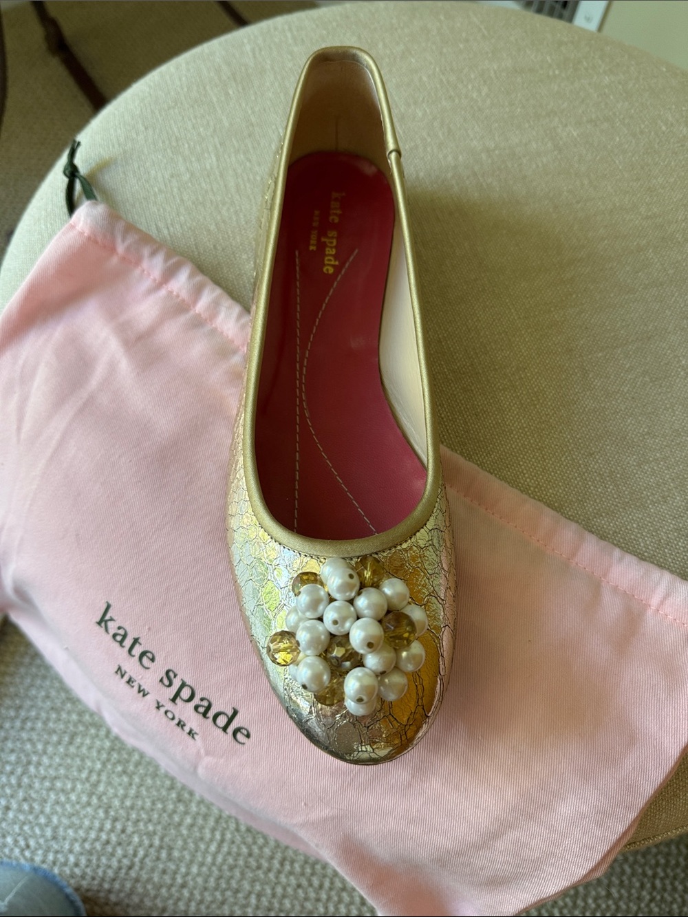 Kate Spade Gold Pearl-Embellished Women’s Ballet Flat 8 1/2